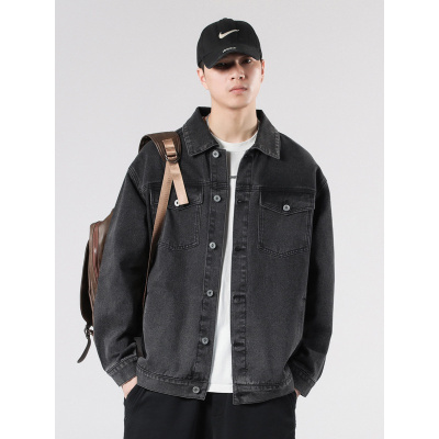 春秋季新款复古牛仔外套男机车翻领男士夹克水洗高档牛仔衣男