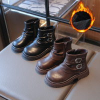 冬季新款女童马丁靴儿童短靴小女孩加绒保暖裤管靴骑士堆堆靴