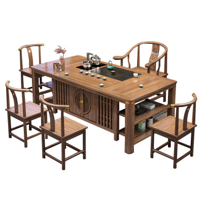 晋舰 茶台茶具套装一体禅意茶几茶桌椅组合泡茶台1.28似锦+围椅+4月牙