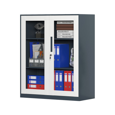 臻远 ZY-WJGC-93 文件柜窄边矮柜拆装档案柜落地书柜 925玻璃门灰白