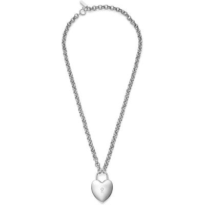 Emporio Armani女士复古爱心锁链粗链条水晶吊坠项链优雅礼物