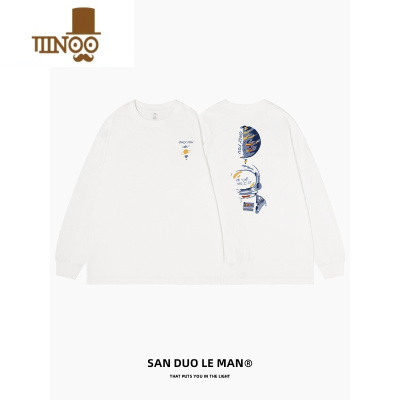 YANXU宇航员印花长袖t恤男夏季白色内搭打底衫宽松大码上衣潮