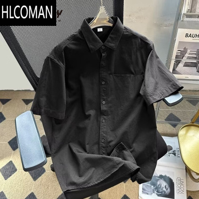 HLCOMAN潮流设计感纯色短袖衬衫男女夏季高级感上衣垂感痞帅情侣半袖衬衣