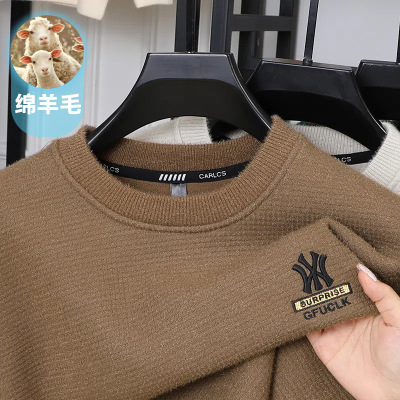 毛衣男冬季新款圆领休闲羊毛混纺加绒加厚保暖打底男士针织衫