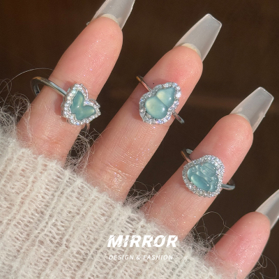 925纯银蓝冰翡翠葫芦蝴蝶佛公戒指女指环尾戒高级感轻奢 BCJ3291送女朋友老婆情人节七夕生日礼物