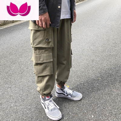 七斓工装裤男生束脚宽松2023网红裤子大码潮牌休闲百搭九分裤ins潮流