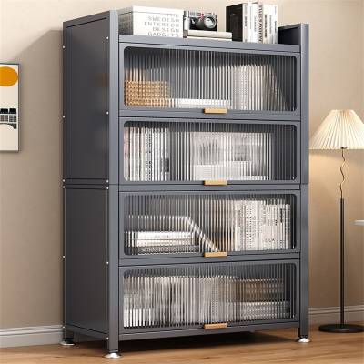 鑫环境 厨房多功能置物架带柜门橱柜微波炉碗碟收纳架家用防尘书柜落地上翻门储物柜