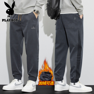 花花公子新款高品质(实拍)秋冬款休闲裤男宽松潮牌工装裤束脚拼接运动裤子