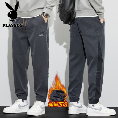 花花公子新款高品质(实拍)秋冬款休闲裤男宽松潮牌工装裤束脚拼接运动裤子