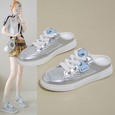 夏季新款ins韩版透气小白鞋女学生半拖百搭休闲运动拖鞋