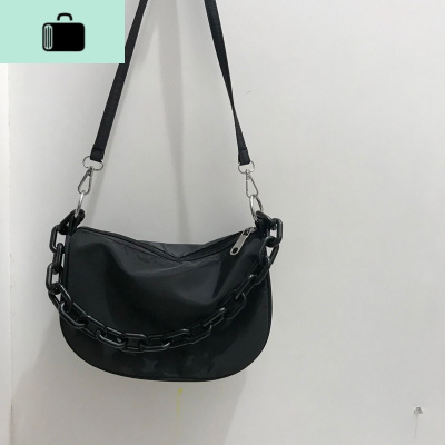 网红ins简约黑色腋下包女2020夏季新款韩版时尚饺子包链条单肩包NEW LAKE 黑色女士单肩包
