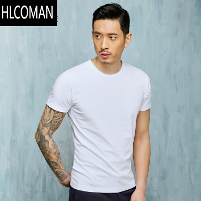HLCOMAN男士短袖t恤潮牌男 本夏季圆领修身男装体恤潮流修身纯色打底衫
