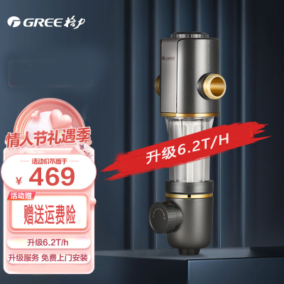 格力(GREE)净水器家用前置过滤器6.2T/H大通量40微米精滤中央滤水器终身免换芯全屋净水WTE-QZBW04S