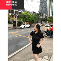 YIBUSHENG碎花polo领短袖连衣裙女季新款小个子收腰显瘦气质长裙