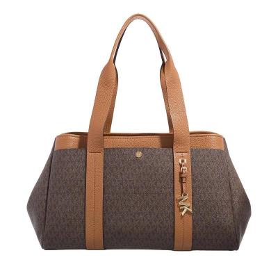 Michael Kors大容量帆布拼皮革女士手提托特包棕色色金属细节多功能斜挎