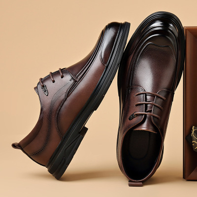 男士商务休闲鞋真皮百搭透气公务员正装皮鞋布洛克软底爸爸鞋婚鞋