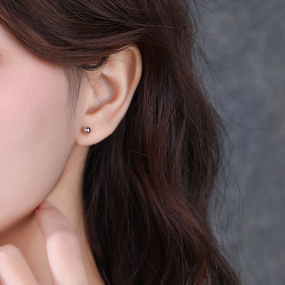 S999纯银耳钉女养耳洞睡觉免摘耳棒银饰耳环素圈耳骨钉足银耳饰送女朋友老婆情人节七夕生日礼物