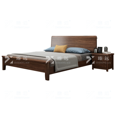 臻远 ZY4022916 实木床胡桃木双人床1.8米含一个床头柜