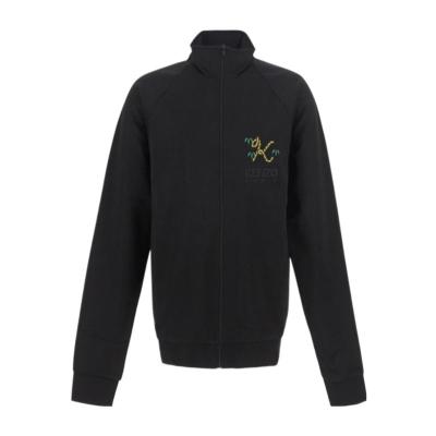 高田贤三(Kenzo)黑色长袖夹克男运动卫衣套头衫拉链开合刺绣徽标