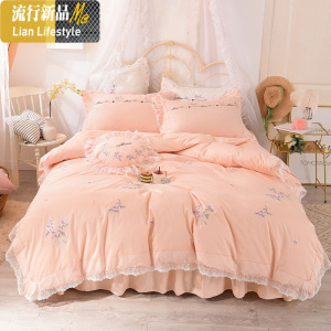 网红四件套棉棉小清新床裙款床上用品公主风蕾丝花边床单被套 三维工匠