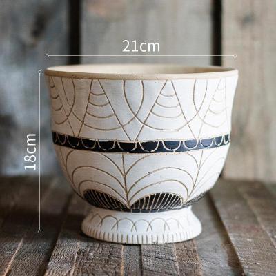 美帮汇埃及纹饰柱盆高脚花盆花器花瓶特大型号艺术风格花园装饰 埃及古纹饰柱盆底部已打孔 中