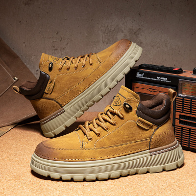 冬季新款马丁靴英伦风皮鞋复古男鞋百搭高帮厚底防滑工装靴休闲鞋