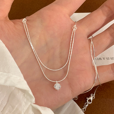 双层锆石蛇骨链高级感轻奢小众颈链配裙子夏日小项链锁骨链女送女朋友老婆情人节七夕生日礼物
