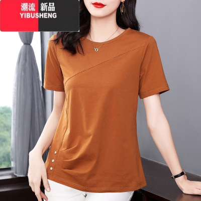 YIBUSHENG短袖t恤女装2024季新款洋气妈妈体恤衫大码宽松女士上衣服