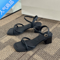 SUNTEK凉鞋女2023年新款夏季时尚百搭粗跟方跟气质温柔一字带高跟鞋夏天