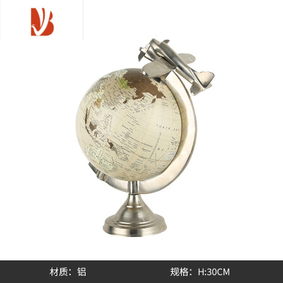 三维工匠美式复古创意飞机英文地球仪家居装饰摆件书房办公室桌面软装饰品
