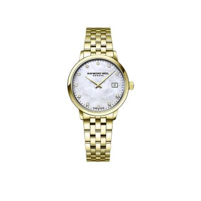 女式手表Diamond-Accent石英圆形金色不锈钢表链 珍珠母贝表盘