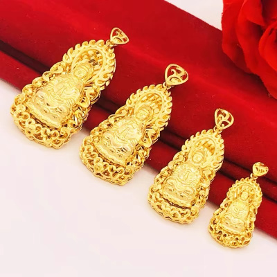 仿真越南沙金火焰观音吊坠男士本命年观音项链吊牌菩萨铜镀金饰品送女朋友老婆情人节七夕生日礼物