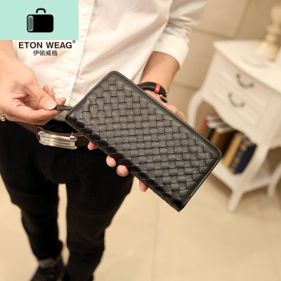 新款韩版编织钱包 长款手包 手工编制手拿包 男女士钱夹时尚钱包NEW LAKE 圆拉链盒子包装女手包