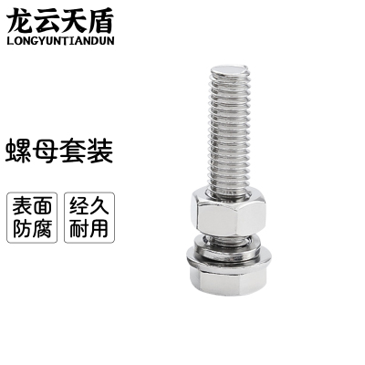 龙云天盾 304不锈钢螺丝螺母20套M6*(80/90/100) 螺杆螺栓平垫弹垫外六角(尺寸备注,默认发M6*80)