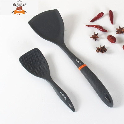 橡胶厨房锅铲加长单个硅胶套装炒菜铲可高温铲子长把汤勺厨具用具 敬平 深灰大锅铲+饭勺