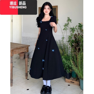 YIBUSHENG大码女装胖mm2024季新款高级感复古裙子气质显瘦方领a字连衣裙