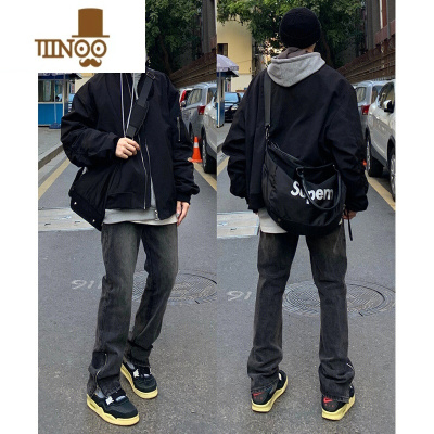 YANXU2023早春美式高街做旧水洗直筒牛仔裤男国潮牌hiphop嘻哈百搭长裤