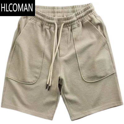 HLCOMAN日系复古针织四分男运动短裤美式休闲松紧腰系带宽松居家五分睡裤