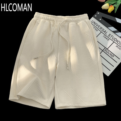 HLCOMAN华夫格短裤男夏季薄款2025新款宽松休闲运动潮牌沙滩五分中裤