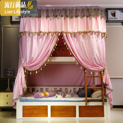 欧式U型导轨子母床遮光布高低床上下床床帘床幔蚊帐加厚双层挡风 三维工匠