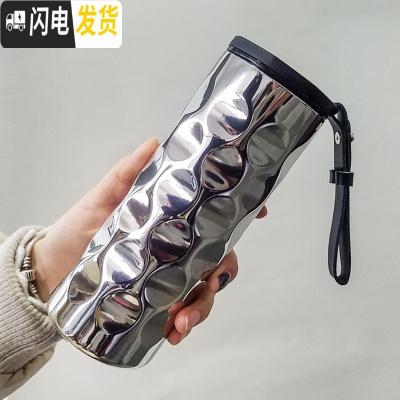 三维工匠保温杯男女小学生不锈钢便携情侣简约水杯刻字儿童可爱 ins 曲镜银