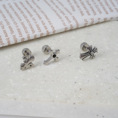 韩国复古耳钉十字架耳骨钉单只粗针旋转堵个性送女朋友老婆情人节七夕生日礼物