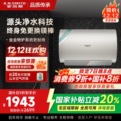 AO史密斯佳尼特60升电热水器 金圭内胆 双棒分离速热 免换镁棒 免清洗 CTE-60JC3-B