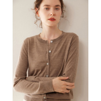 68支精纺薄款山羊绒针织开衫女圆领长袖系扣外套毛衣舒适上衣外搭