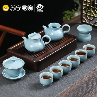 元青汝窑茶具套装(MULTIPOTENT)一鹿有你浮雕哥窑功夫茶具开片礼盒装11头