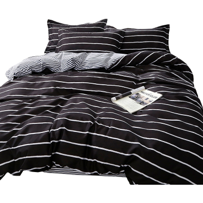 美帮汇现代风四件套简约黑白条纹被套男生潮流上下床床单大学宿舍三件套