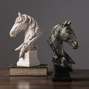 添福运 树脂摆件工艺品家居客厅电视柜酒柜装饰品玄关现代简约家居客厅酒柜小装饰品摆件办公室装饰品 现代装饰马头