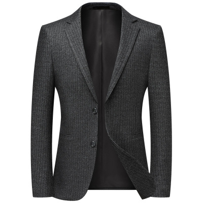 秋冬条纹免烫弹力西装男士中青年西服修身潮流男休闲单西