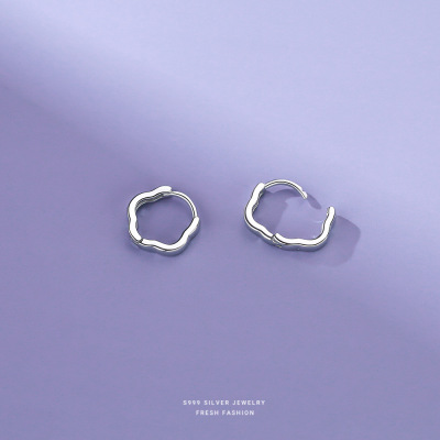 s999纯银梅花耳环女时尚简约百搭耳扣素圈足银花朵耳圈ins风耳饰送女朋友老婆情人节七夕生日礼物