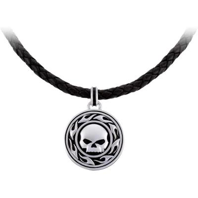 Harley Davidson/哈雷戴维森哈雷风格火焰骷髅皮绳项链男款寸立体